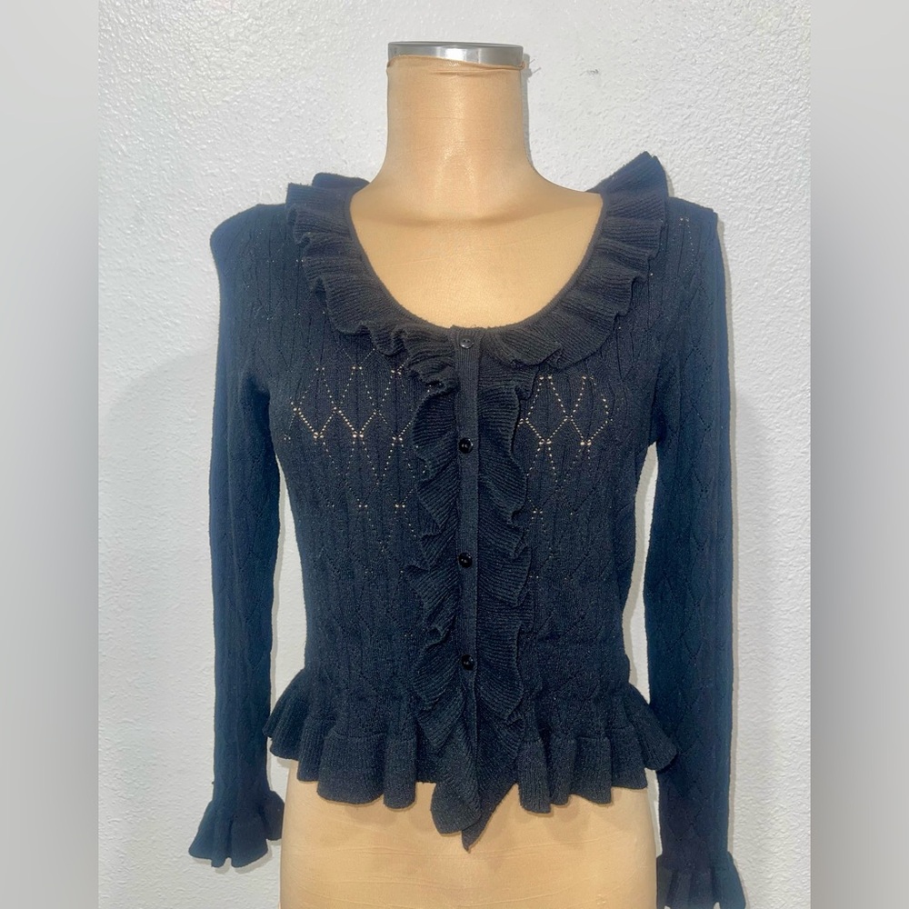 Black Ruffled Cardigan Sweater